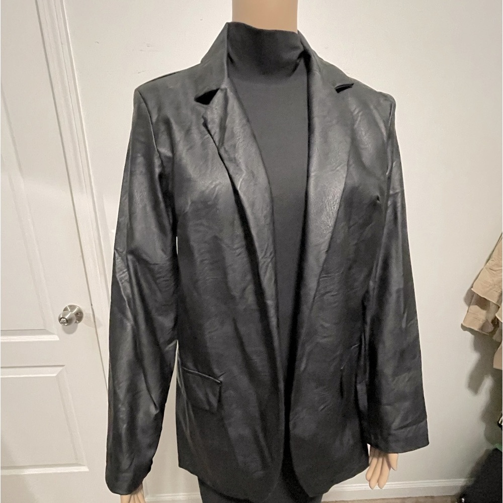 Black Faux Leather Blazer